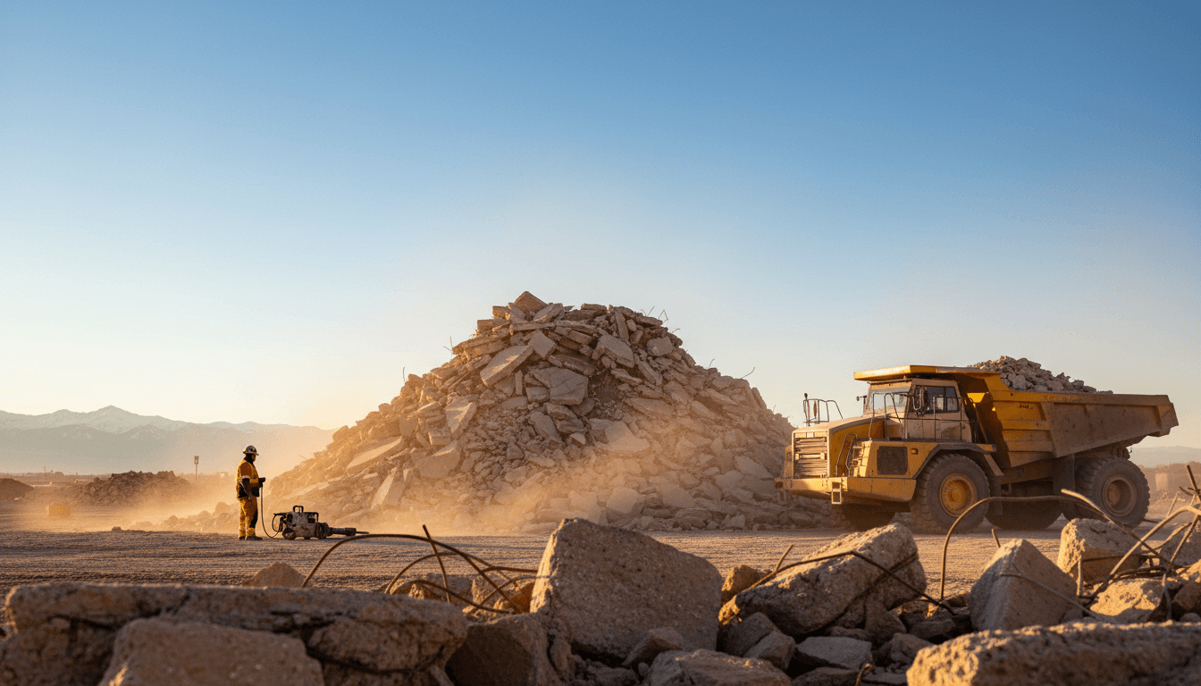 Concrete demolition debris being loaded for disposal in Commerce City