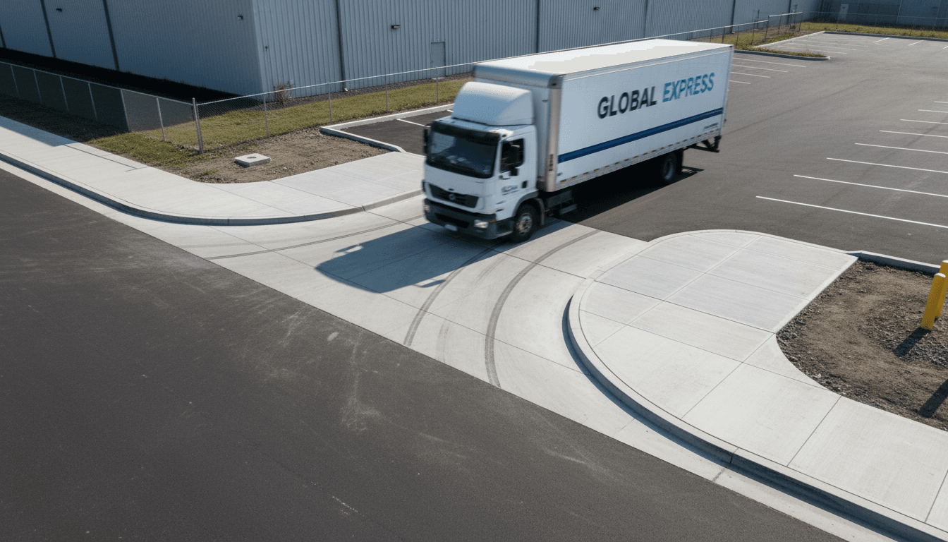 New commercial concrete ingress and egress curb cut in Commerce City