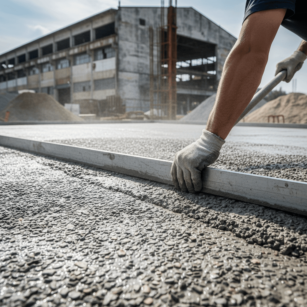 Concrete pour close-up showing aggregate and finish